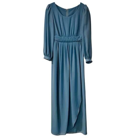 Vintage Miss Elliette Dress 10 Blue Chiffon Old Hollywood 60s Glam Modest - Picture 2 of 12